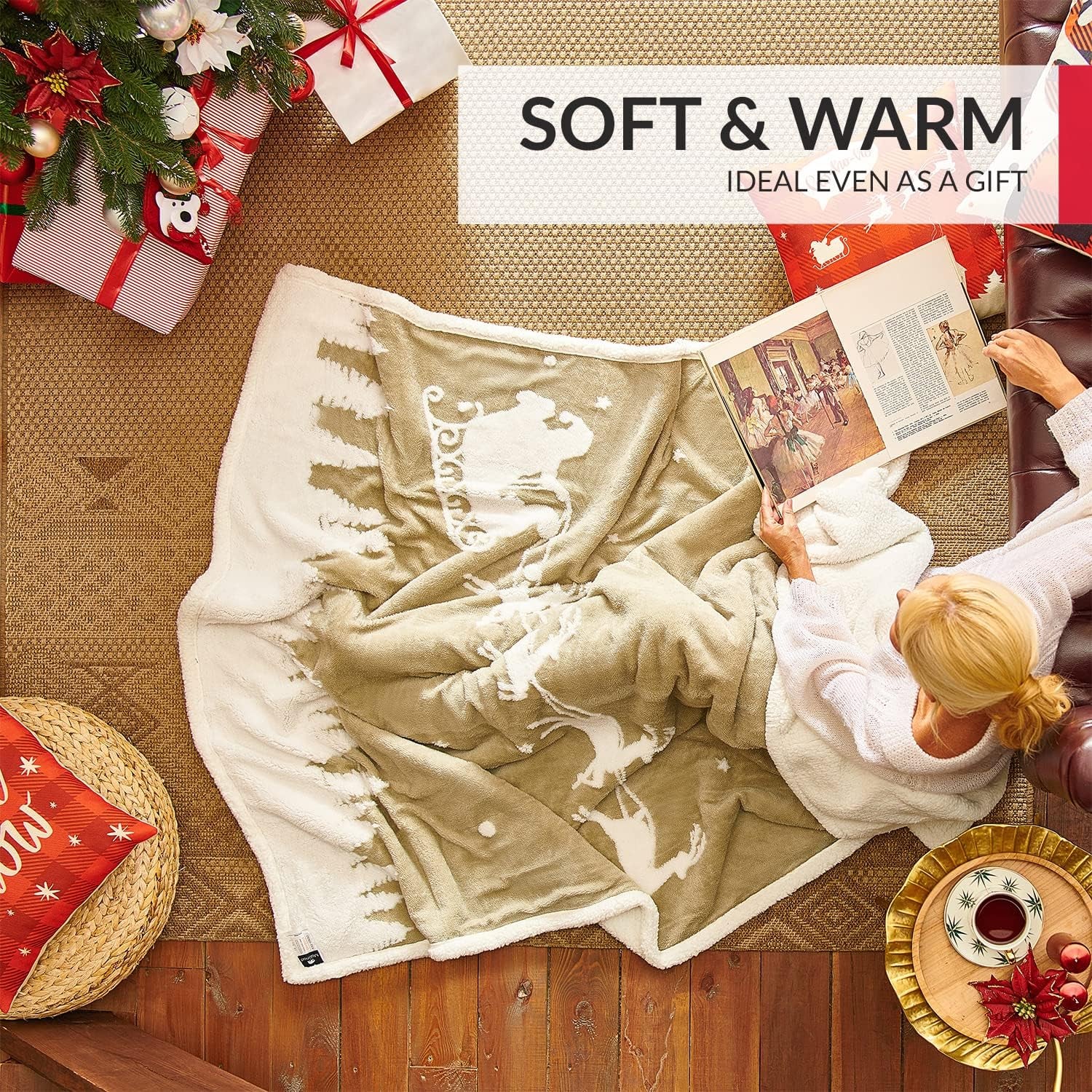 Christmas Blanket Sherpa Throw - 50X60 Santa Grey - Soft, Cozy, Warm - Perfect for Holiday Clearance - Winter Decorations for Home