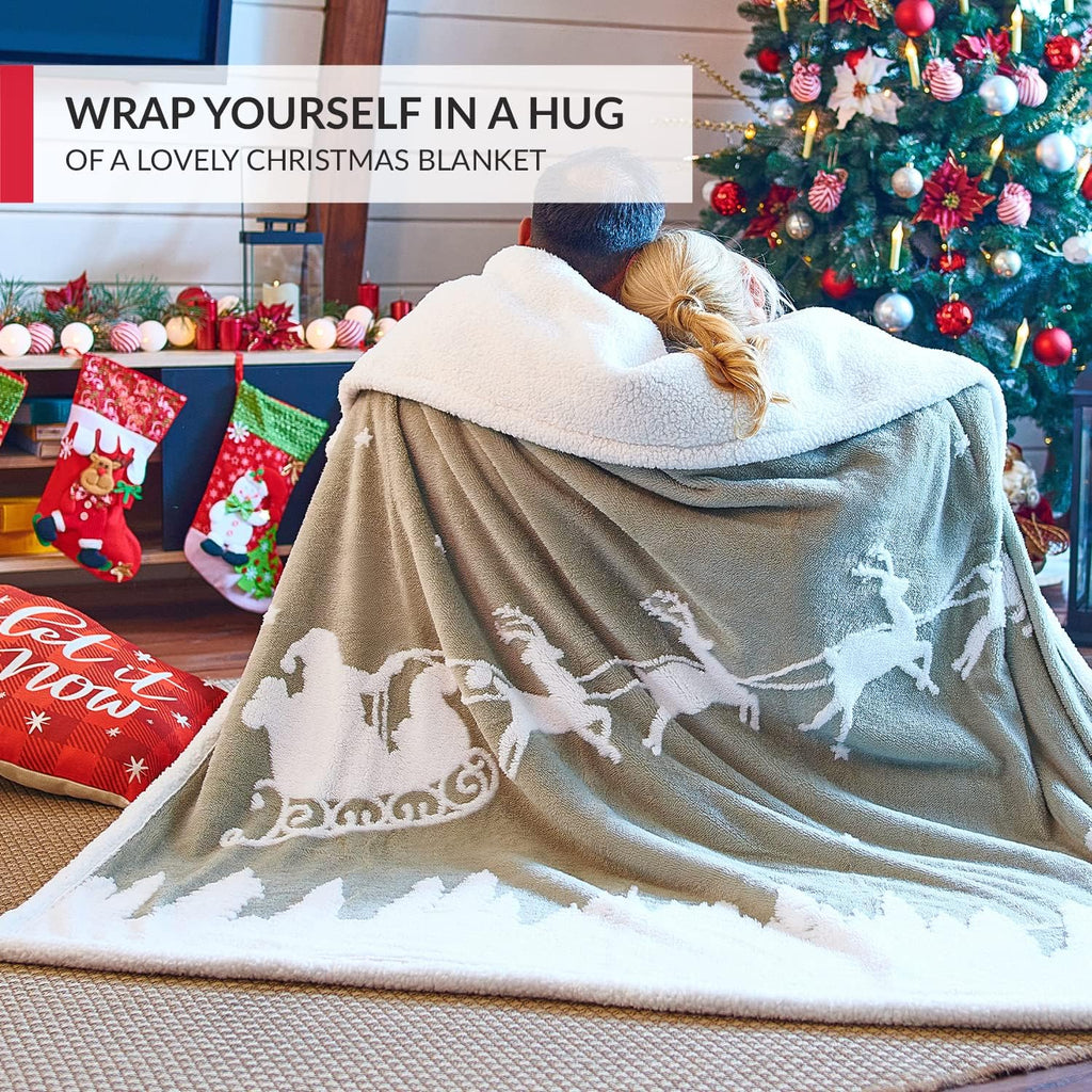 Christmas Blanket Sherpa Throw - 50X60 Santa Grey - Soft, Cozy, Warm - Perfect for Holiday Clearance - Winter Decorations for Home