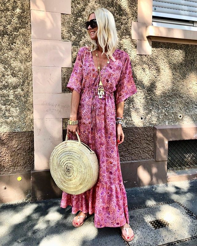 Fashion Waist-controlled Lace Printing Holiday Dress Women