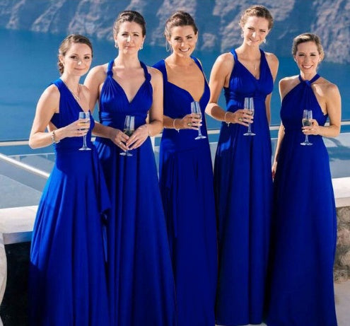 A collage of images showcasing a long black party dress with a variety of views, including the dress from different angles and the backless design.