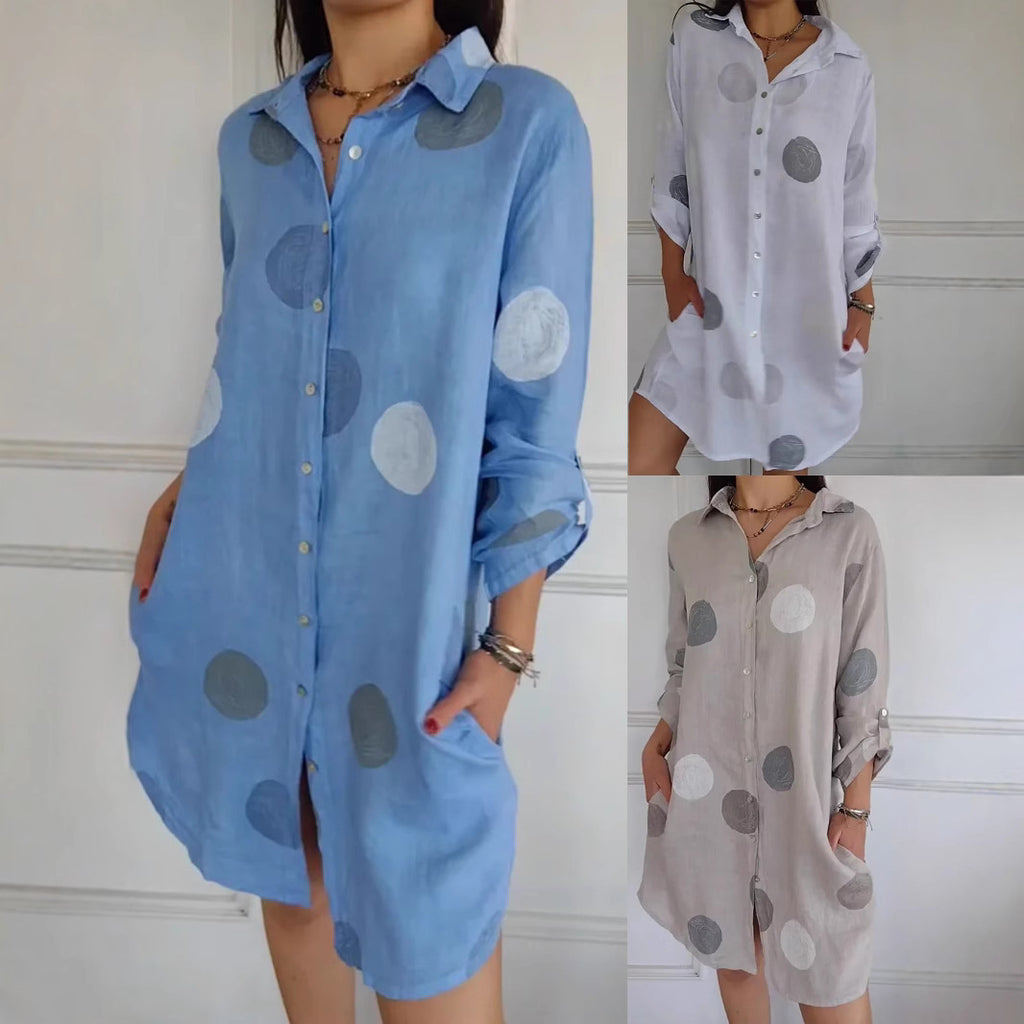 Women's Long Sleeve Polo Collar Elegant Button Dress