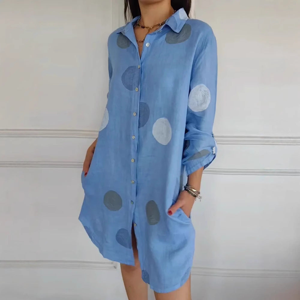 Women's Long Sleeve Polo Collar Elegant Button Dress