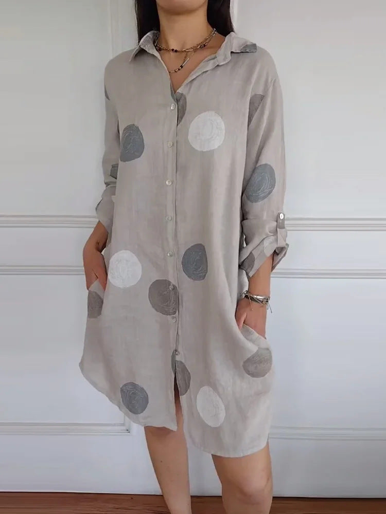 Women's Long Sleeve Polo Collar Elegant Button Dress