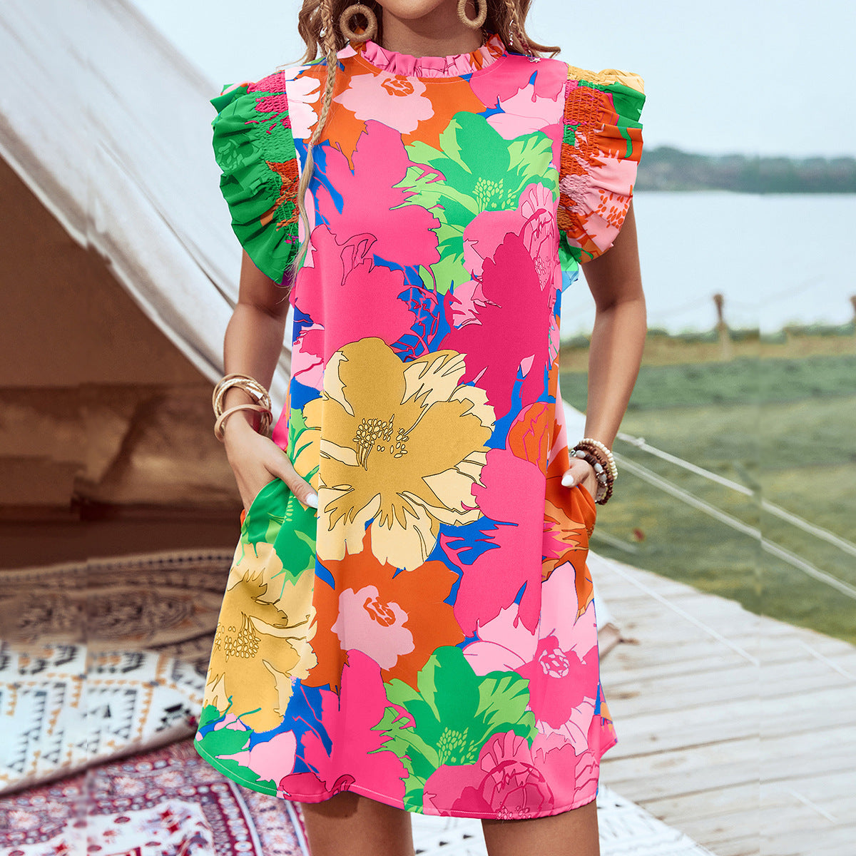 Pullover Ruffle Sleeve Holiday Dress