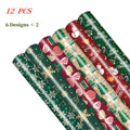 12 Pieces Christmas Wrapping Paper 6 Patterns,Ideal for Packaging Christmas Gifts Presents,50 * 70Cm