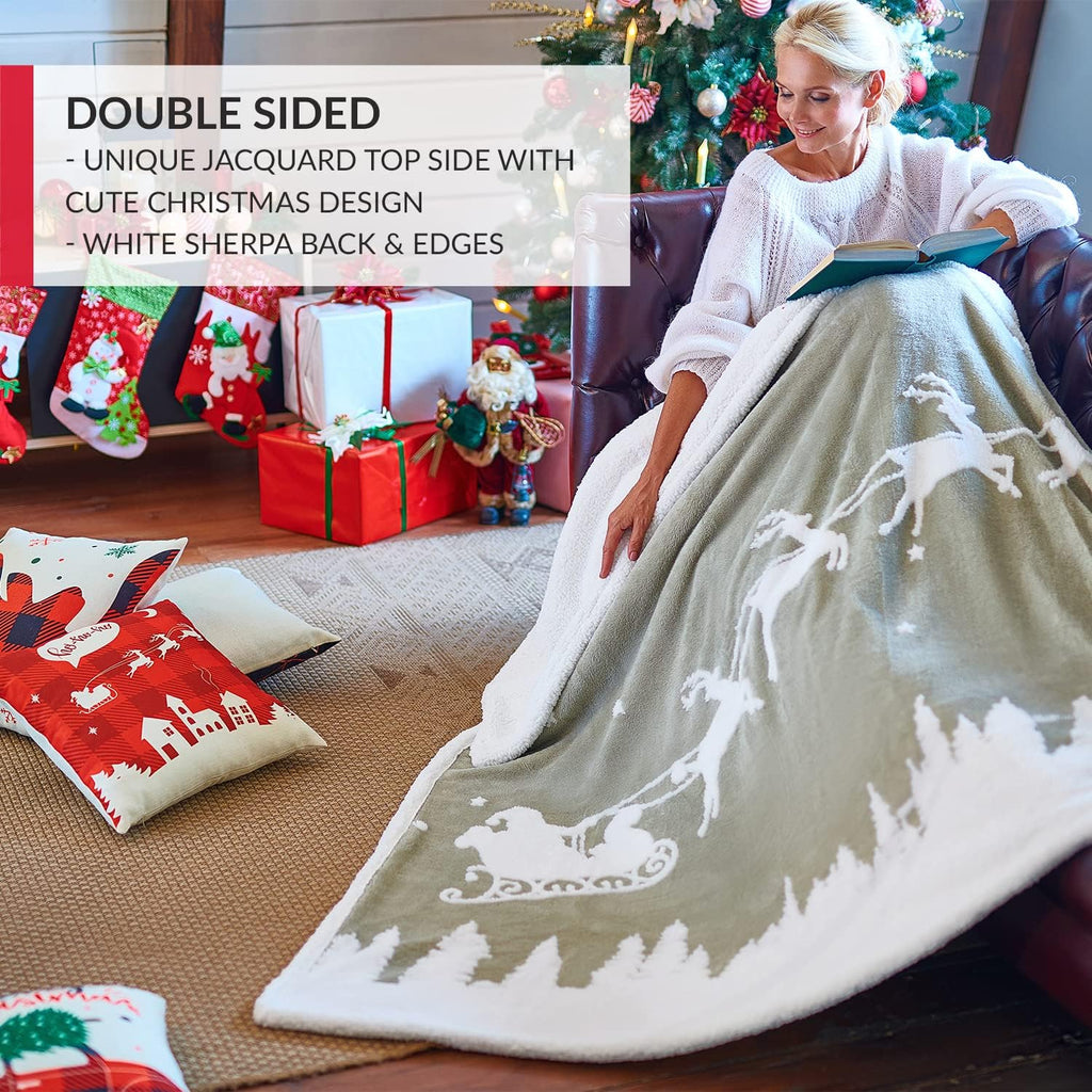 Christmas Blanket Sherpa Throw - 50X60 Santa Grey - Soft, Cozy, Warm - Perfect for Holiday Clearance - Winter Decorations for Home
