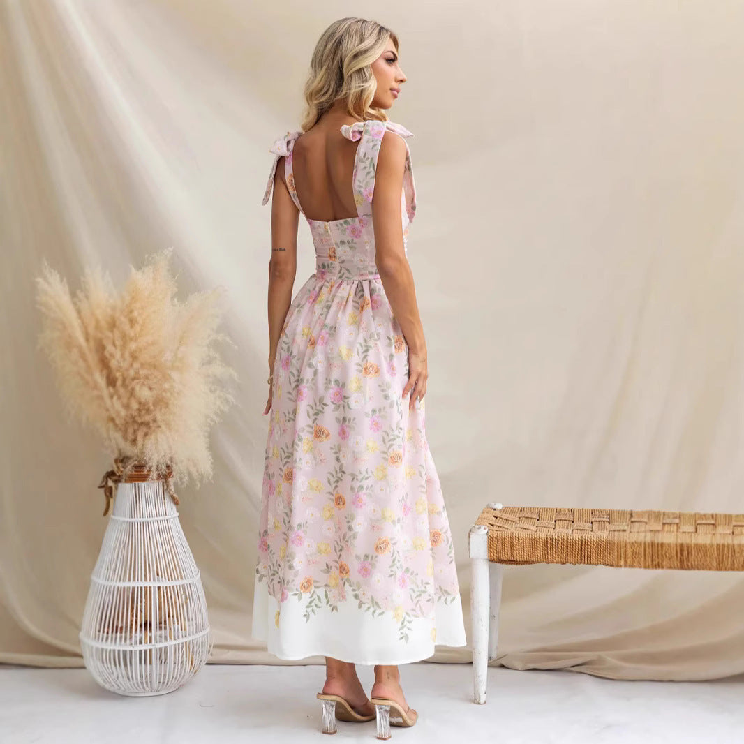 Holiday Floral Tight Waist Slim-fit Assorted Colors Dress