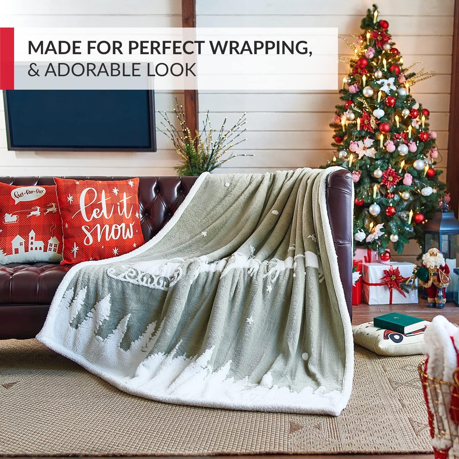 Christmas Blanket Sherpa Throw - 50X60 Santa Grey - Soft, Cozy, Warm - Perfect for Holiday Clearance - Winter Decorations for Home