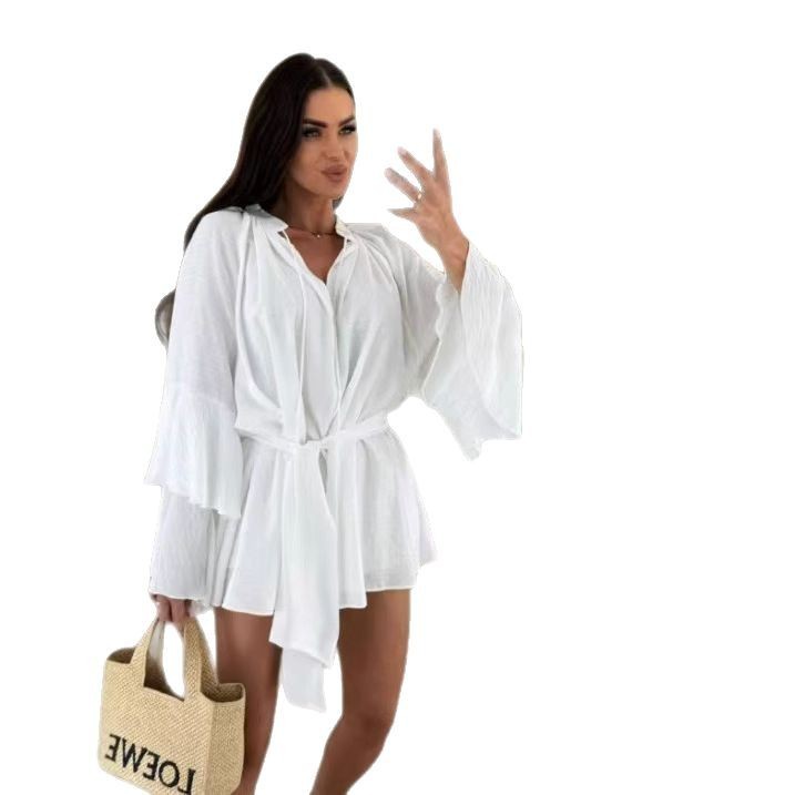 Women's V-neck Irregular Skirt With Ruffle Sleeves