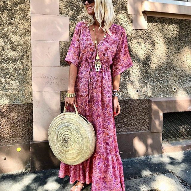 Fashion Waist-controlled Lace Printing Holiday Dress Women