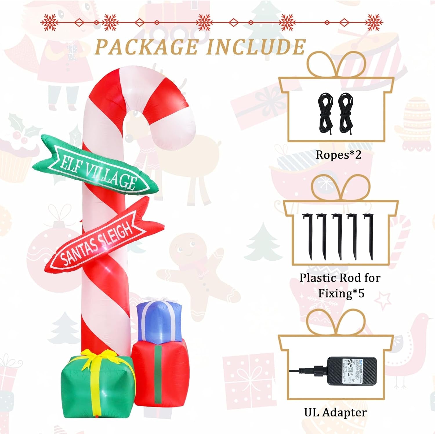 9 Ft Tall Christmas Inflatables Outdoor Decorations, Inflatables Candy Cane with Road Sign Blow up Merry Christmas Bag Yard Decoration Built-In LED Lights for Outdoor Party Holiday Decor