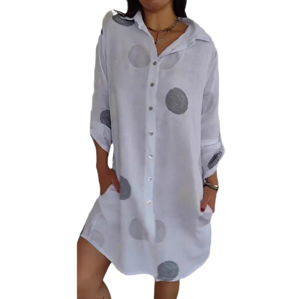 Women's Long Sleeve Polo Collar Elegant Button Dress