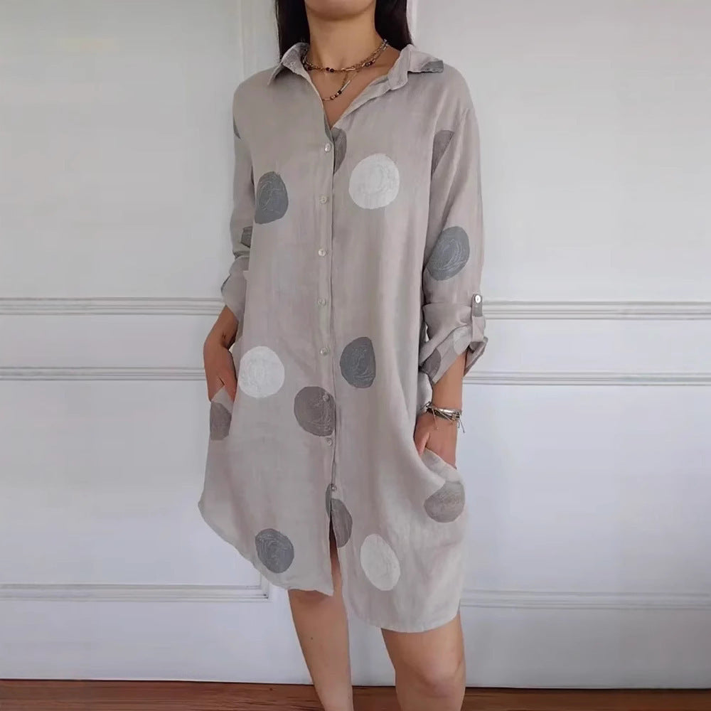 Women's Long Sleeve Polo Collar Elegant Button Dress