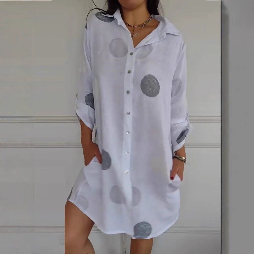 Women's Long Sleeve Polo Collar Elegant Button Dress