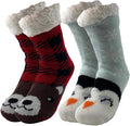 Sock Slippers for Women - 2 Pack Non Slip Socks - Fuzzy Socks Warm Socks with Grippers Sherpa Fleece Lined Thermal