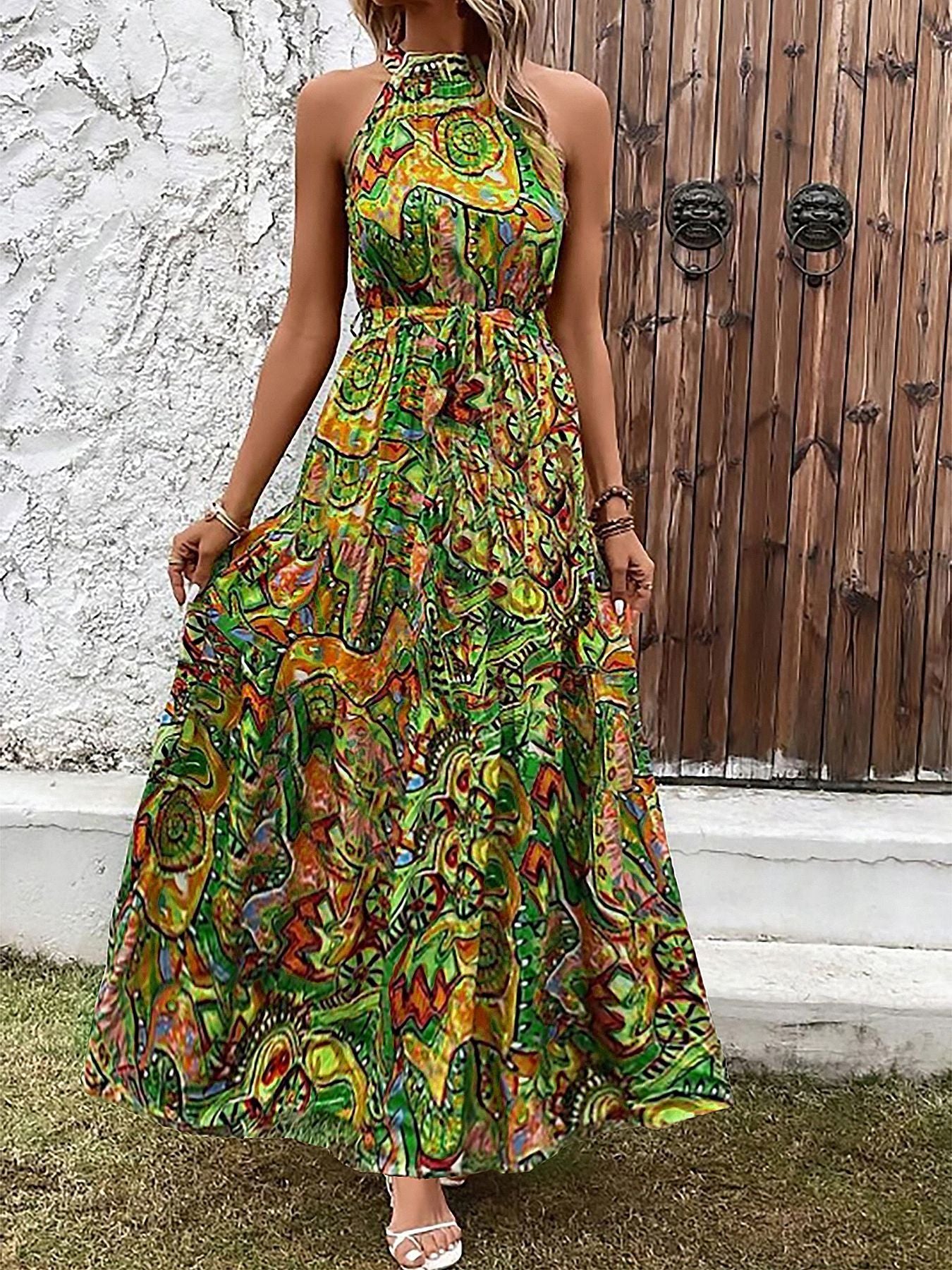 Bohemian Retro Halter Dress Women