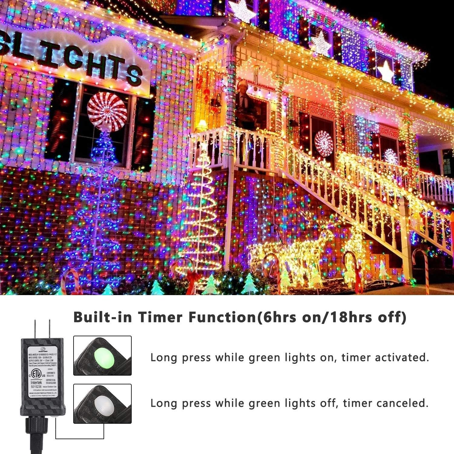 Christmas Lights Outdoor 82Ft 200 LED String Lights 8 Modes Timer Indoor Outdoor Fairy Twinkle Lights for Christmas Trees Decorations(Multi-Color)