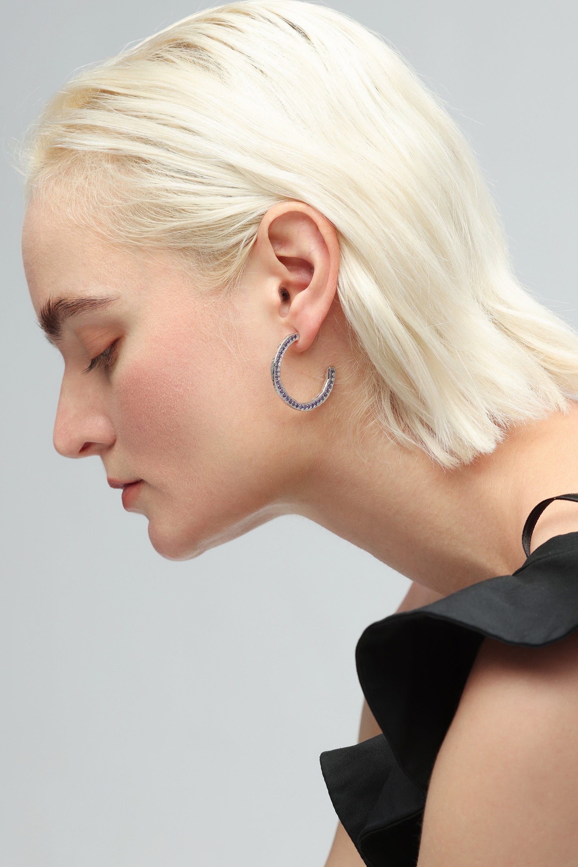 Silver Zirconia Molten C Hoop Earrings