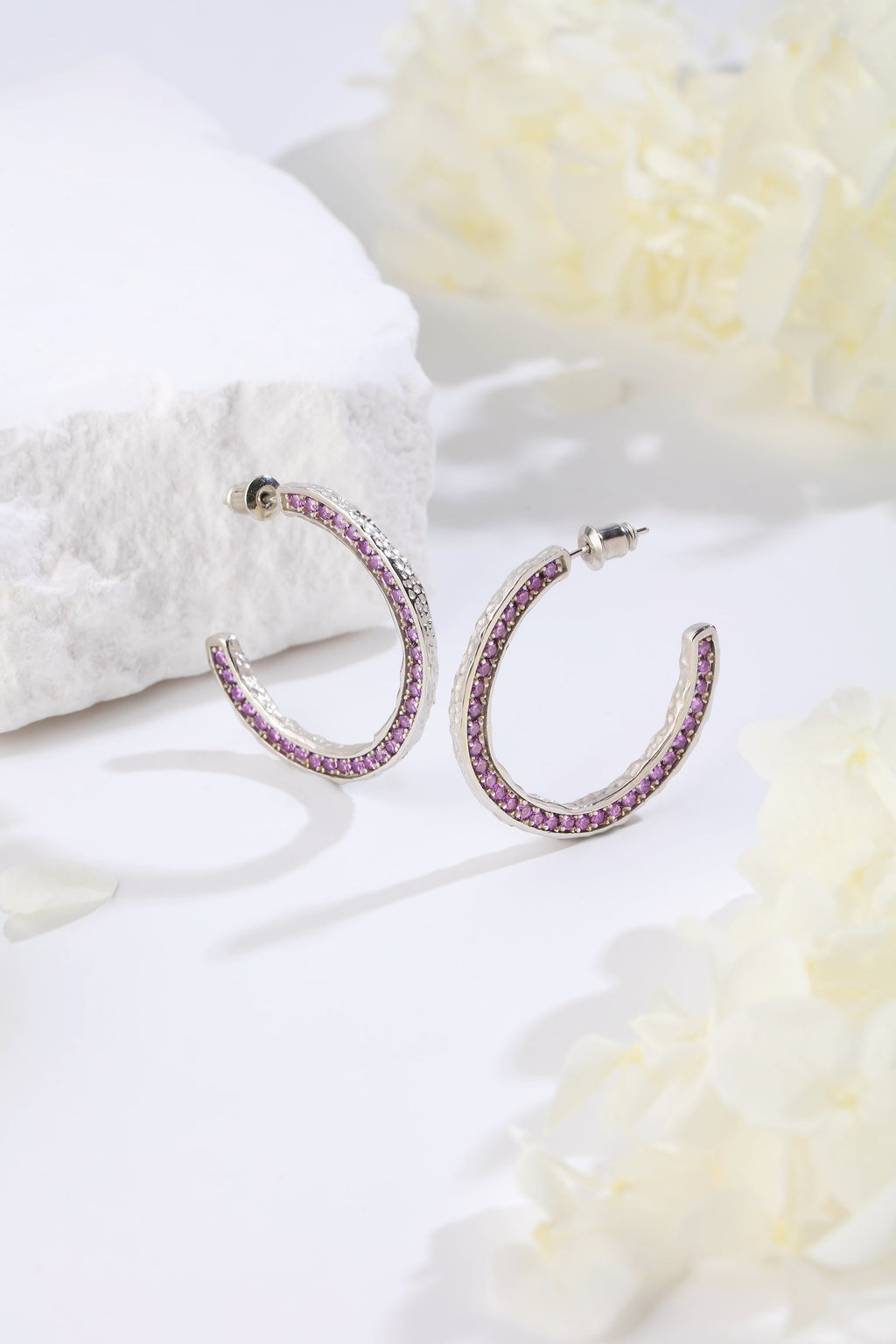 Silver Zirconia Molten C Hoop Earrings