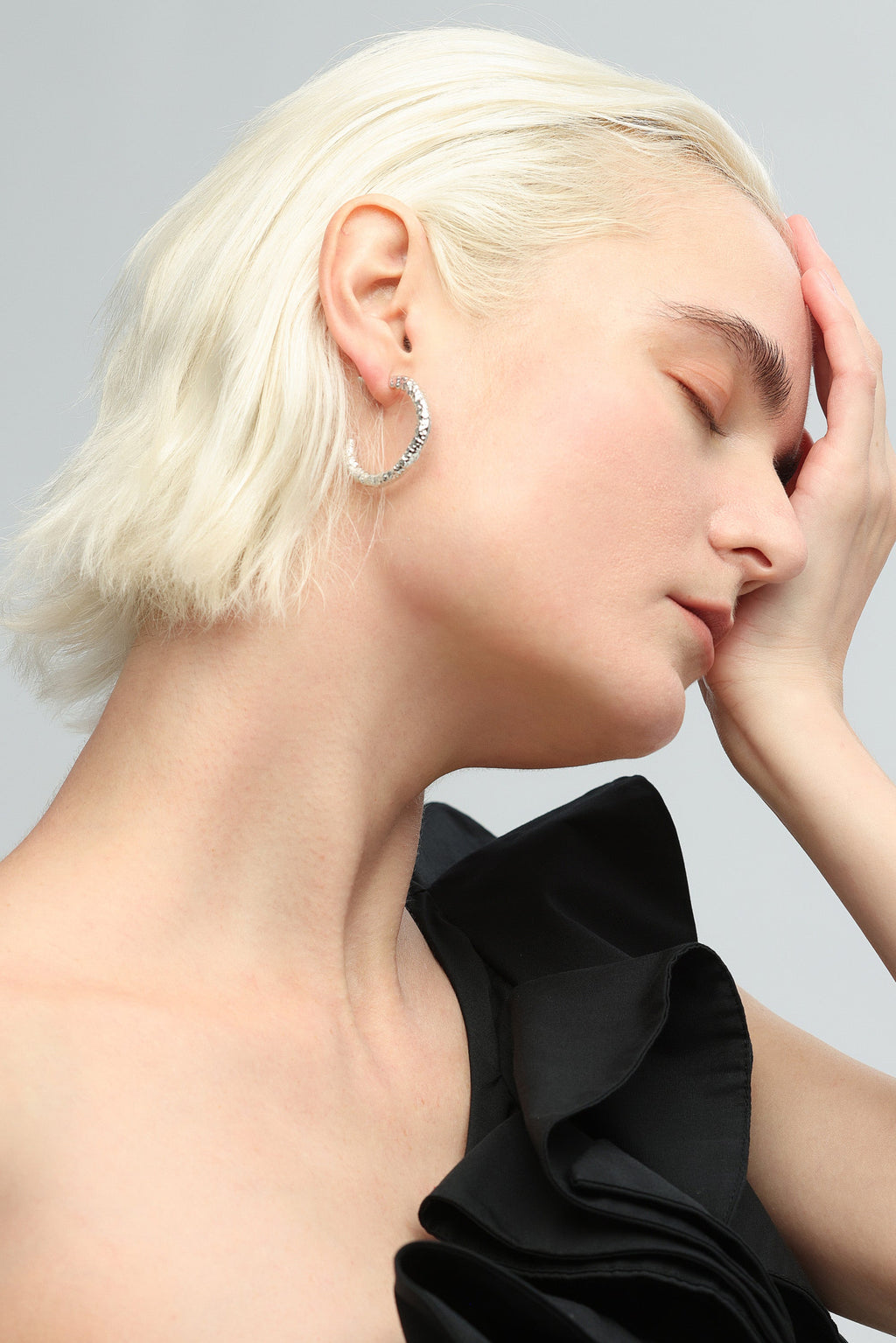 Silver Zirconia Molten C Hoop Earrings